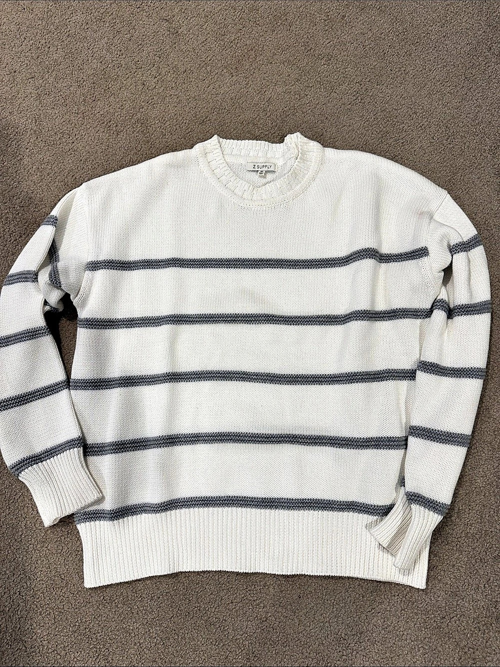 Z Supply Boyfriend Striped Sweater White & Gray Sea Salt XS Cotton